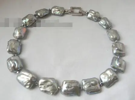 

Free Shipping >>AA 18'' 19MMx21MM Silvery Rectangle Freshwater Pearl Necklace Earring Set