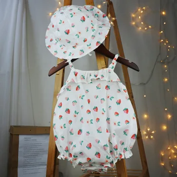 

2019 NEW Baby Girls Clothes Summer Sunsuit Floral Print Princess Rompers+Sun Hat Brief Set Infant Outfit Girls Jumpsuit Clothes