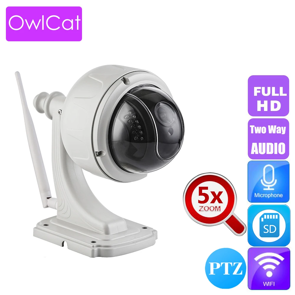 OwlCat Sony323 HD IP камера купольная 5x PTZ беспроводная Wi-Fi 1080P камера ночного видеонаблюдения двухсторонняя аудио связь SD слот