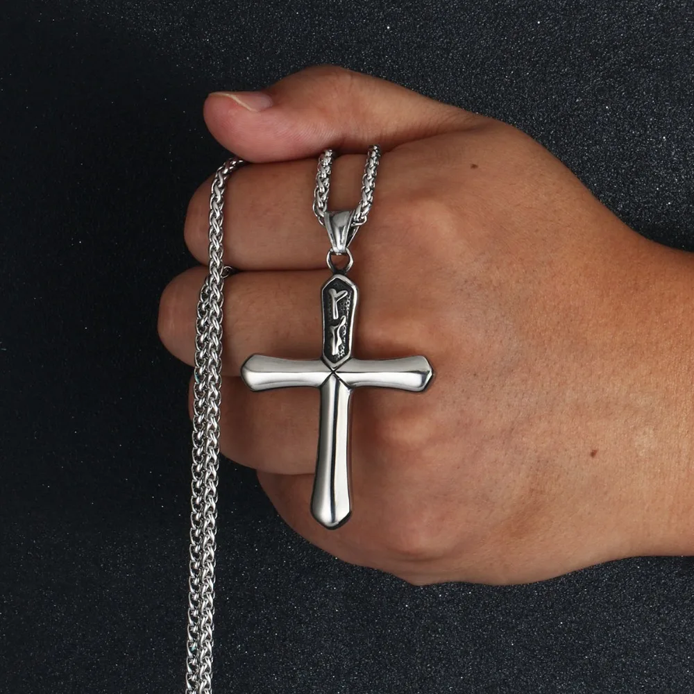 Стильная Серебряная цепочка из нержавеющей стали, ожерелье с крестом и подвесками для мужчин, модное металлическое Ювелирное колье NC058