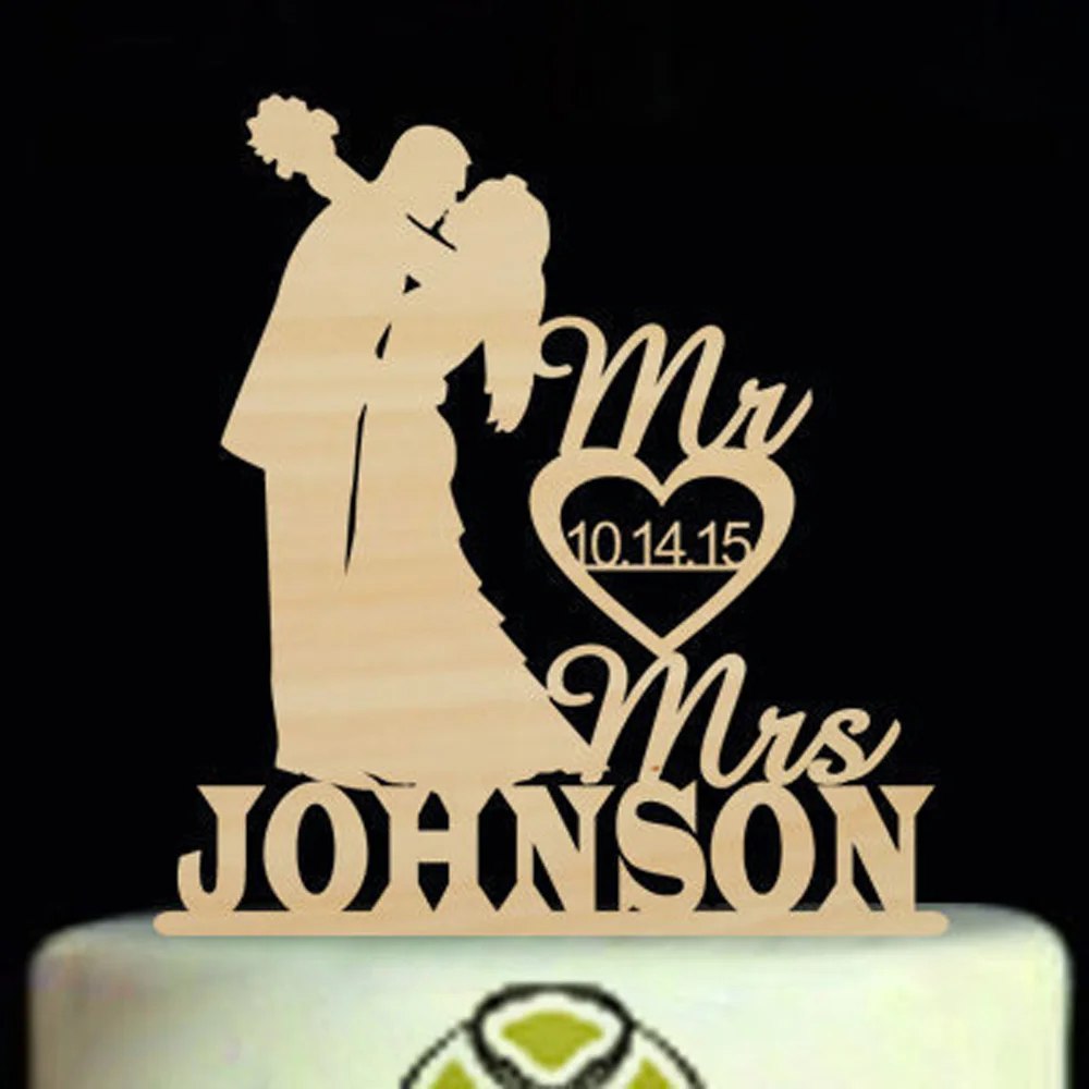 Wedding Silhouette Cake Topper,Mr and Mrs Cake Topper,Custom Mr and Mrs Surname Wedding Cake Topper,Couple with Bride and Groom