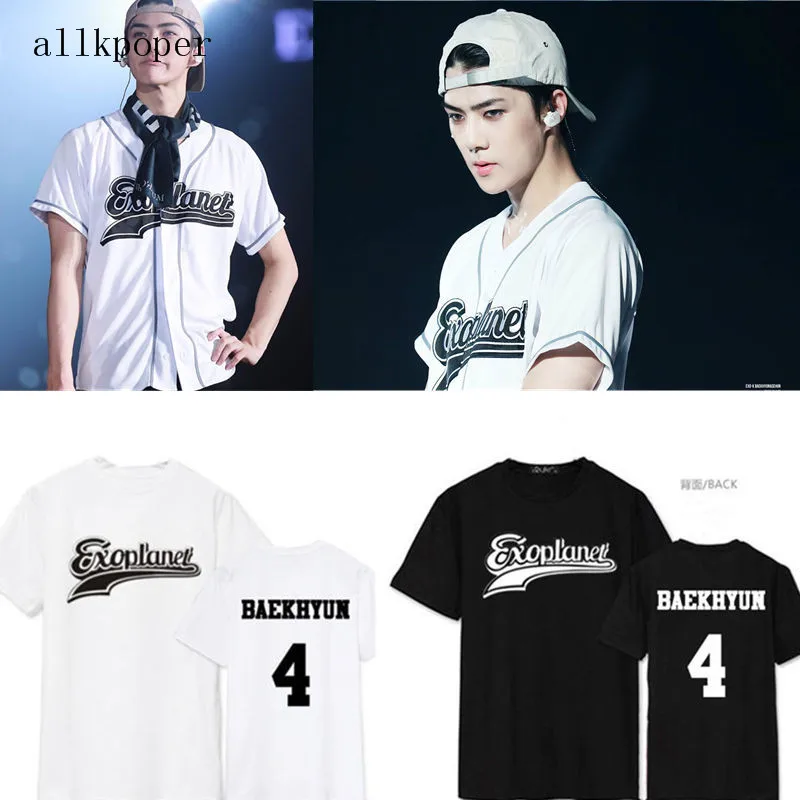 Harajuku EXO Planet#3 kpop exo chanyeol sehun xiumin baekhyun t-shirt women t-shirt women exo t shirt black and white tops