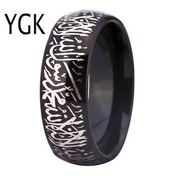 

YGK JEWELRY Hot Sales 8MM Width Black Dome Shahada Ring for His/Her Tungsten Carbide Wedding Ring