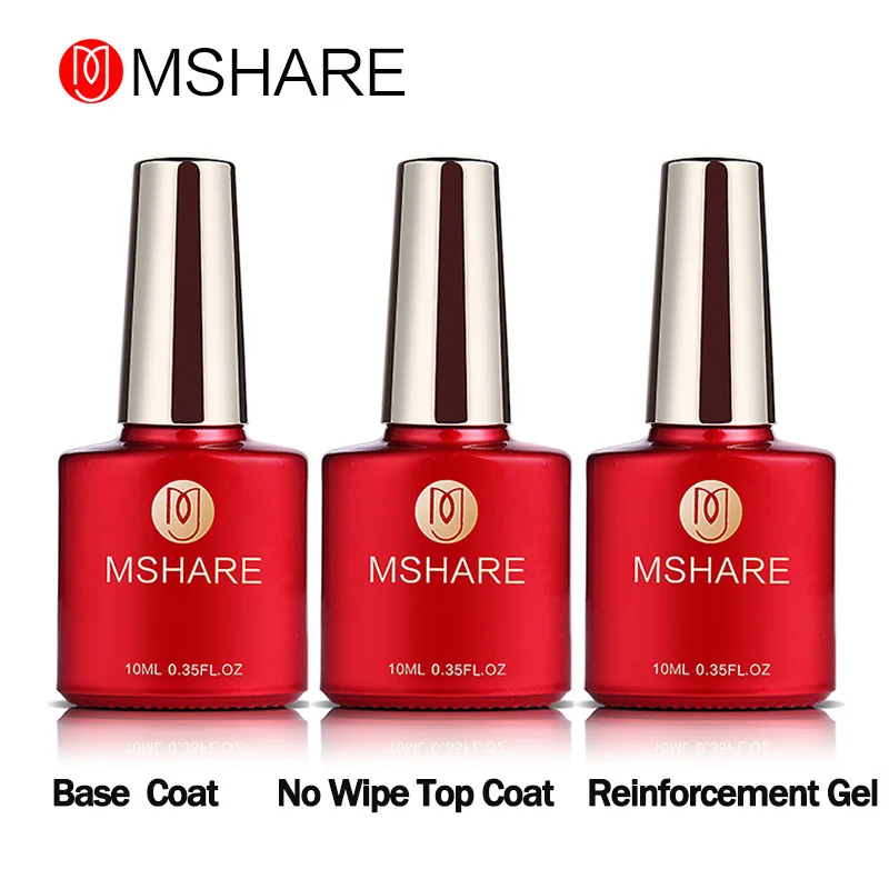 #*Cheap MSHARE 10ML 3pcs Set Foundation Reinforcement Gel +Base Coat + No Wipe Top CoatPolish Manicure Germany Health Resin Material