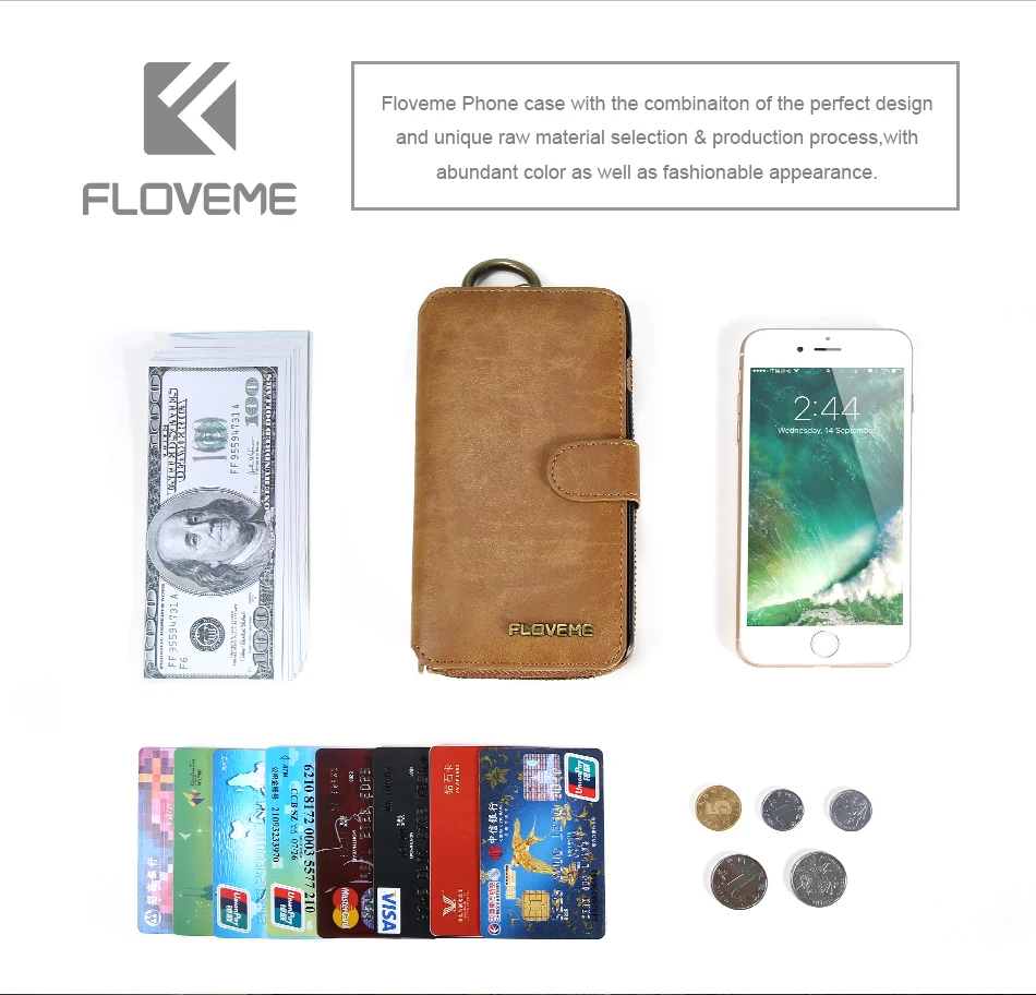 FLOVEME, винтажный кожаный чехол-кошелек для iPhone 7, 8, 6, 6s Plus, откидная деловая сумка для телефона, задняя крышка-подставка для Iphone 6, 6s, 8, 7 Plus