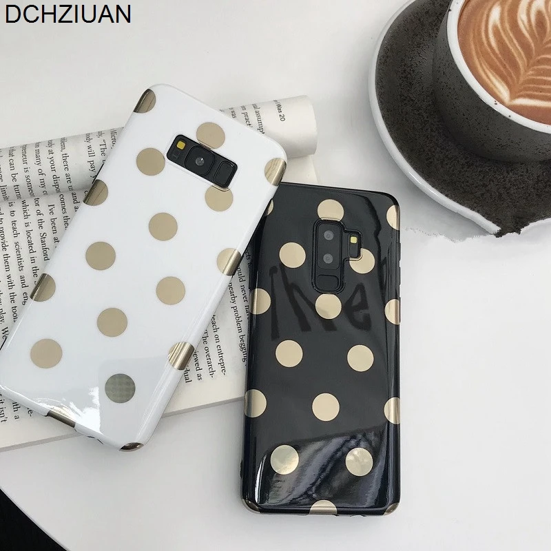 

DCHZIUAN Fashion Gold Polka Dots Phone Case For Samsung Galaxy S8 S9 Plus Note 8 9 Case Soft Silicone Black White Cover Fundas