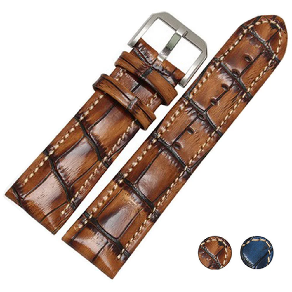 

Retro Crocodile pattern Handmade Genuine Leather 20mm 22mm Watch band Strap Watchbands For PAM for Tissot Ome Belt Bracelet