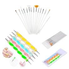 15pcs Pro UV Acrylic Nail Set Manicure Brushes + 5pcs Double Heads Dots Pen Drawing Creating Nail Art Design Nail Pen Brush Set
