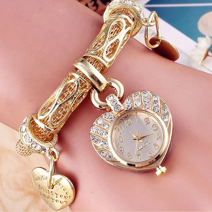 

2017 Quartz Watch for Girl Gift Love Heart Women Fashion Watches Diamond Bracelet Student Watches for Teenager relogio feminino