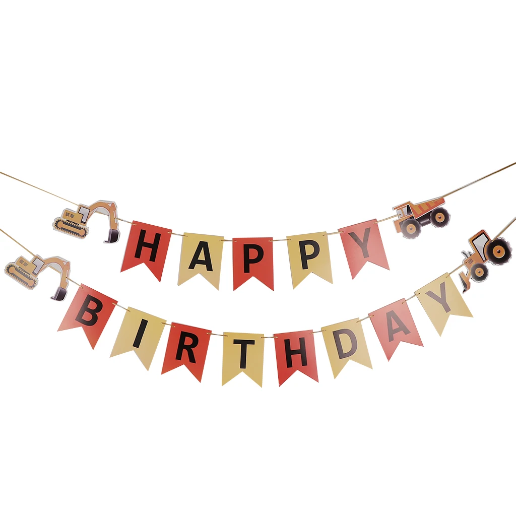 Happy Birthday Tractor Car Paper Bunting Banner Garland Sign Baby Shower Nursery Kids Room Decor Photography Prop