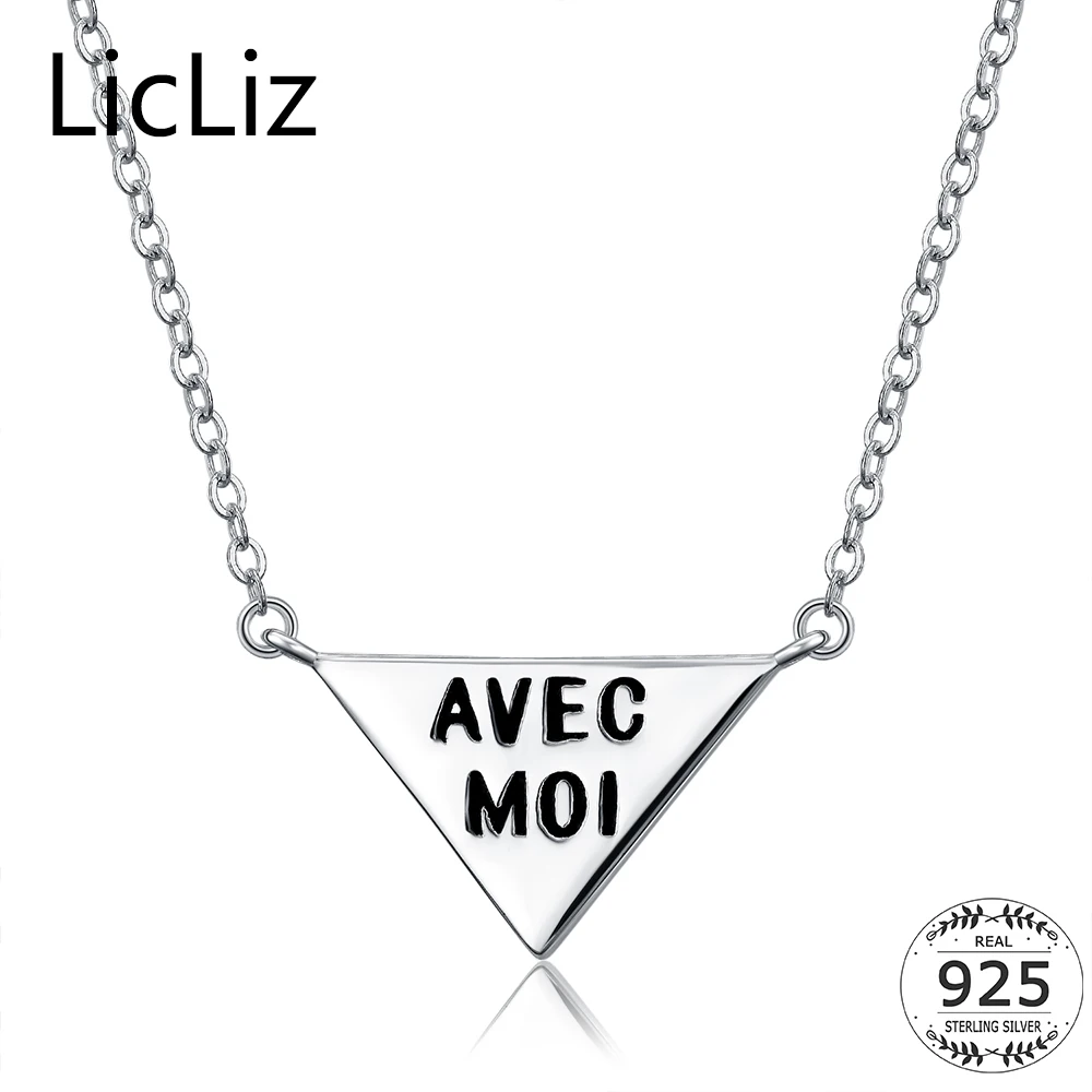 

LicLiz Real Sterling Silver Pendant Necklace Women Geometric Necklace Triangle V Collar Letter 925 Chain Necklace Charm LN0214