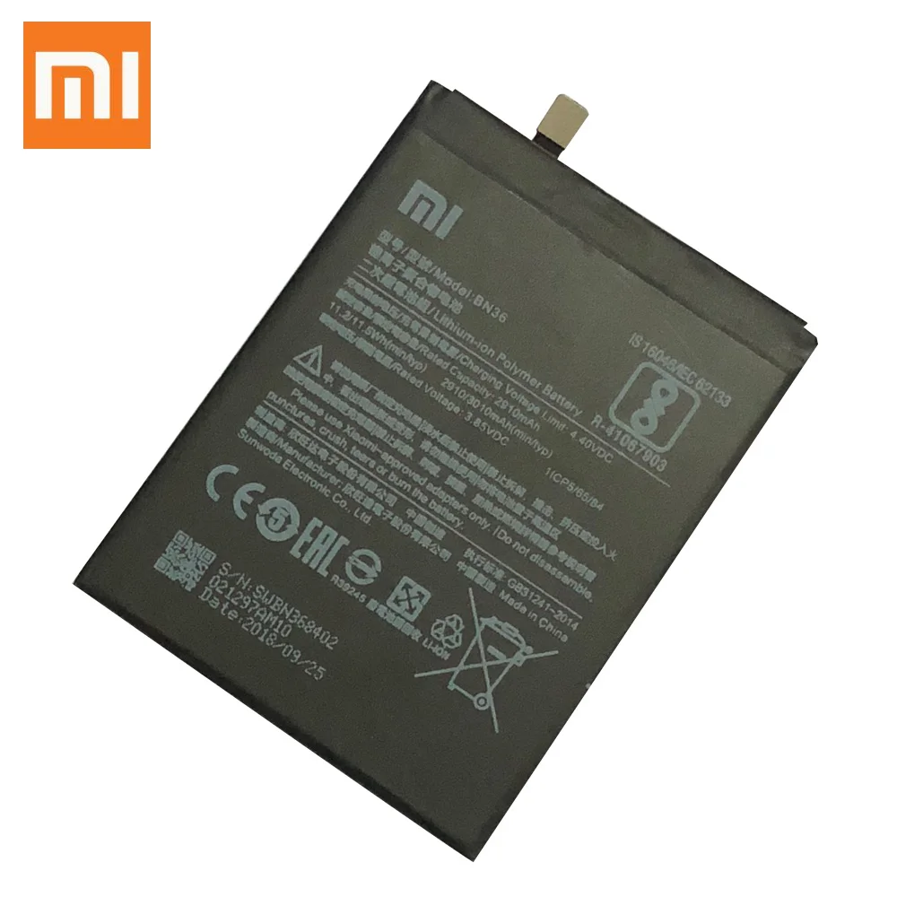 Оригинальный Xiaomi Mi 6X аккумулятор для телефона 3010mAh литий-полимерный BN36 |