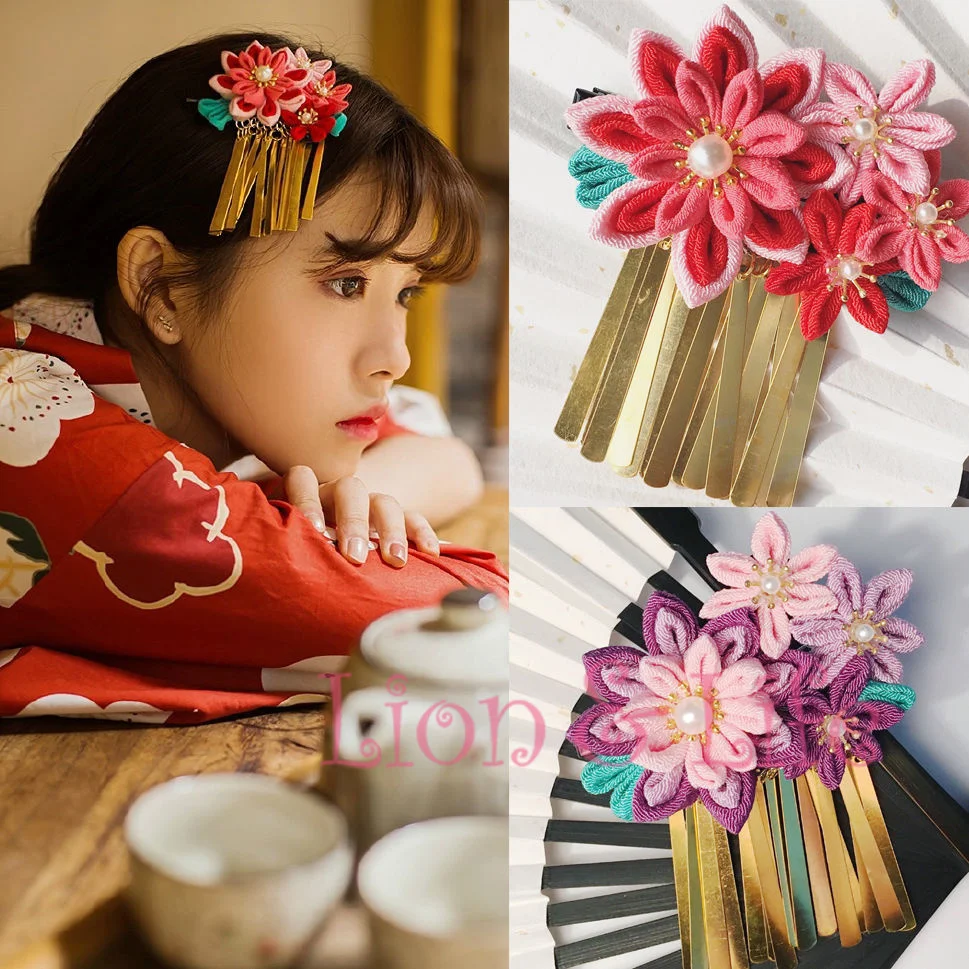 여성 꽃 머리 장식 클립 Haripin Hair 기모노 유카타 Tassels Cosplay Accessoryyukata