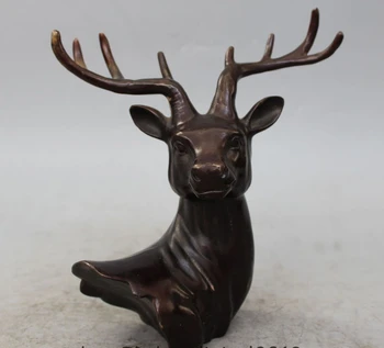 

10" Chinese Fengshui Bronze stag hound Deer Head Bust Animal Statue sculpture