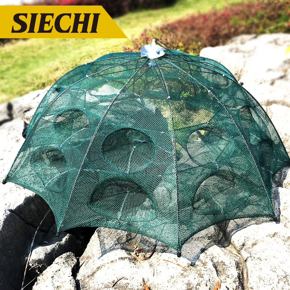 Strengthened 4-20 Holes Automatic Fishing Net Shrimp Cage Nylon Foldable Crab Fish Trap Cast Folding Network | Спорт и развлечения