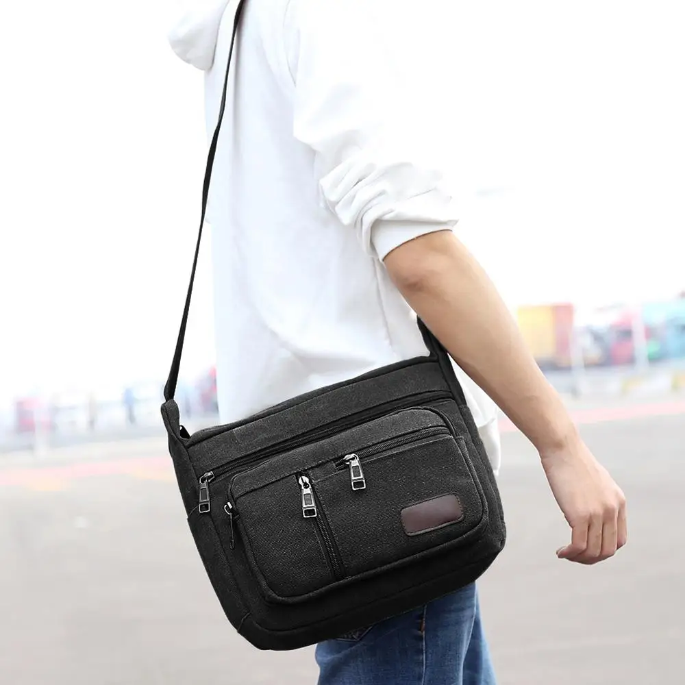  Canvas Shoulder Bags for Men Solid Colors Messenger Bags Strong Fabric Bags Vintage Style Crossbody - 33047475431