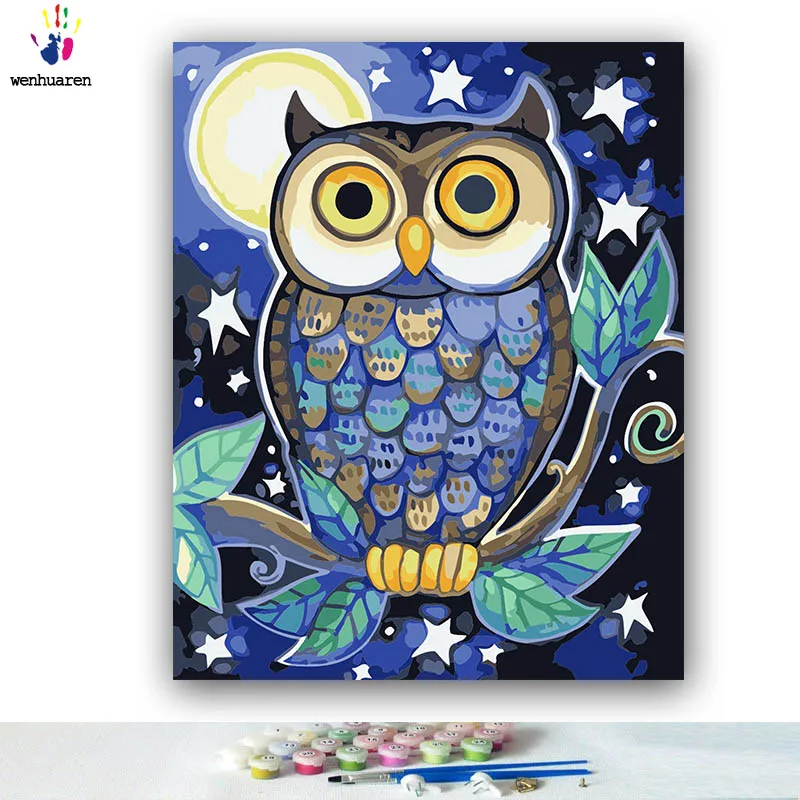 DIY Coloring paint by numbers Cartoon owl wearing a hat pictures Abstract figure paintings by numbers with kits 40x50 framed - Color: 21224