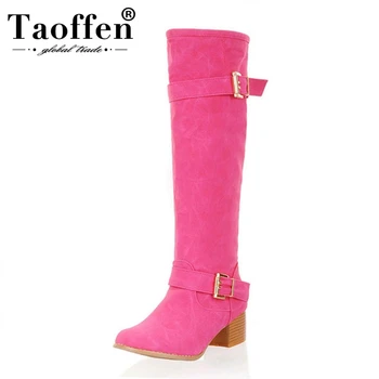 

TAOFFEN Size 31-43 Women Knee High Boots Buckles Fashion Winter Shoes Woman Candy Colors Round Toe Snow Warm Fur Boots