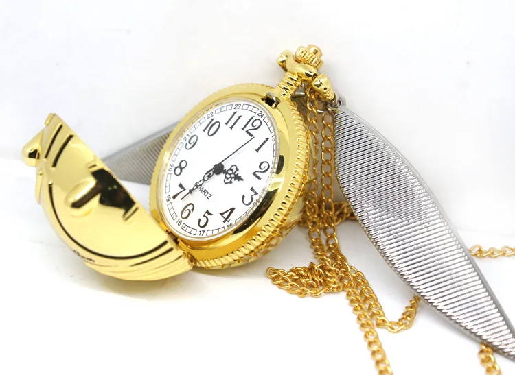 Gold Clock Snitch Watch Necklace Figure Toys Wizard Magic Birthday Christmas Kids Open at the Close