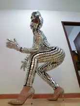 Блестящие серебряные блестки Для женщин комбинезон перчатки ночной клуб Одежда для танцев полный зеркало леггинсы Пром праздновать наряд Одежда для представлений