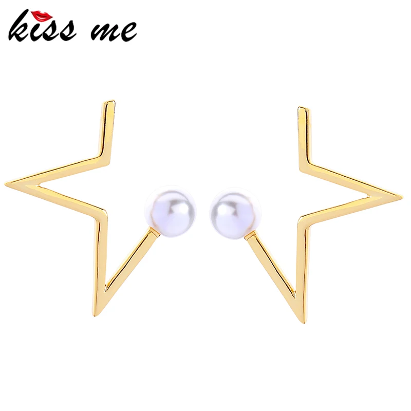 

Kiss Me Multicolor Plating Simple Style Star Simulated Pearl Stud Earrings For Women&Girls Korean Fashion Jewelry
