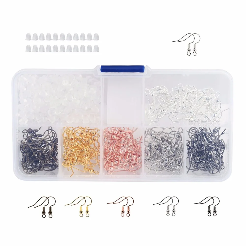 6 Colors Earring Hooks Ear Wires French Fish Clear Rubber Backs with Storage Case for DIY | Украшения и аксессуары