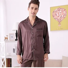 Лето Шелковая пижама для мужчин однотонная одежда для отдыха и одежда для сна домашний костюм Человек