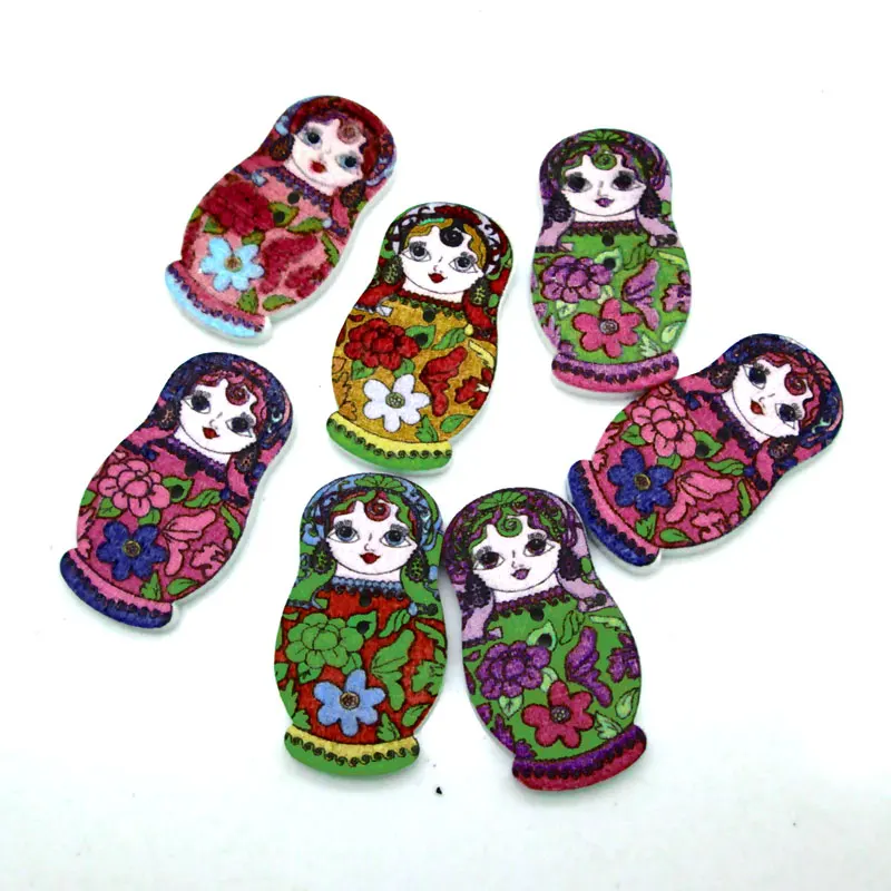 

50pcs 29x16mm Mixed Russian Dolls Wooden Buttons For Clothes Crafts Sewing Decorative Needlework Scrapbooking DIY Accessories