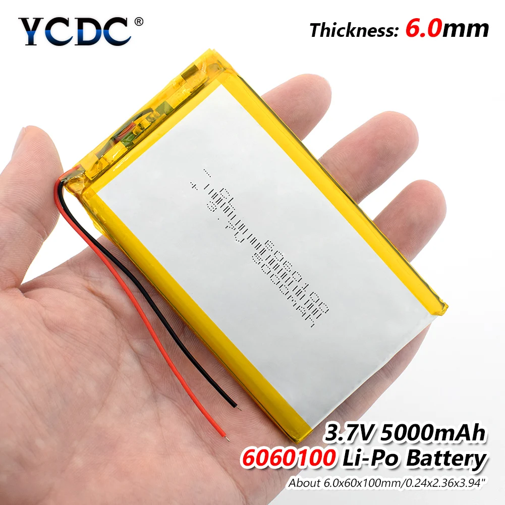 

1/2/4 Pieces New Durable 6060100 5000mAh 3.7V Lithium Polymer Batteries 3.94x2.36x0.24" Rechargeable Li-Po Lipolymer Battery