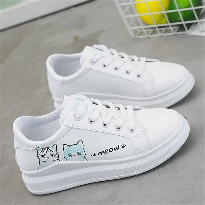 2019 Spring Autumn Women Flats cute cat white Shoes woman 2019 Spring Autumn Women Flats cute cat white Shoes woman