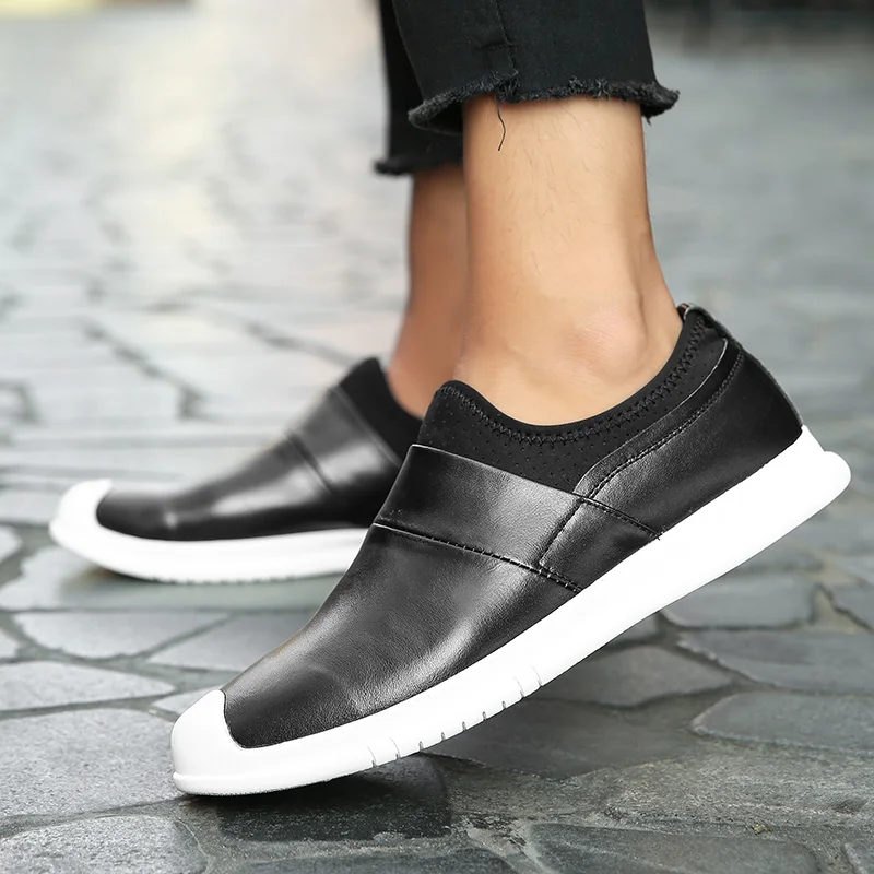 

2018 New British Style Men's Cowhide Leather Men Flats Breathable Casual Soft Leather Shoes Black Brown 5