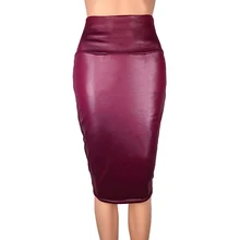 Jupe Midi en cuir PU, taille haute, jupe Midi fendue à la hanche ou à l'arrière pour femmes, tenue de travail pour le bureau, automne printemps