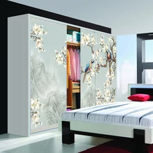 Пользовательские Европейский стиль китайская мебель декоративные наклейки 3d двери шкафа наклейки балконные раздвижные двери стеклянная пленка цветы