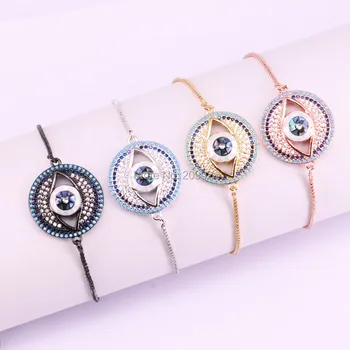 

8Pcs High Quality Micro Pave CZ Round Charm Connector Bracelet,Turkish Style Eye Charm Abalone Shell Women Bracelets