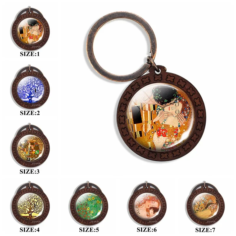 

Gustav Klimt The Kiss Art Painting Wooden Keychain Keyring Tree of Life Bag Pendant Car Key Holder Gustav Klimt Jewelry
