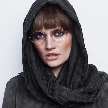 

Screwless pure titanium round glasses frame female myopia eyes frame men retro full frame ultra light