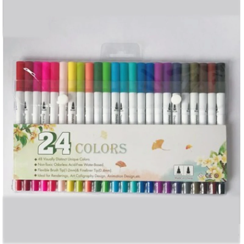 

24/36 color color marker double head hook line pen soft head beginner watercolor pen adult painting set art supplies