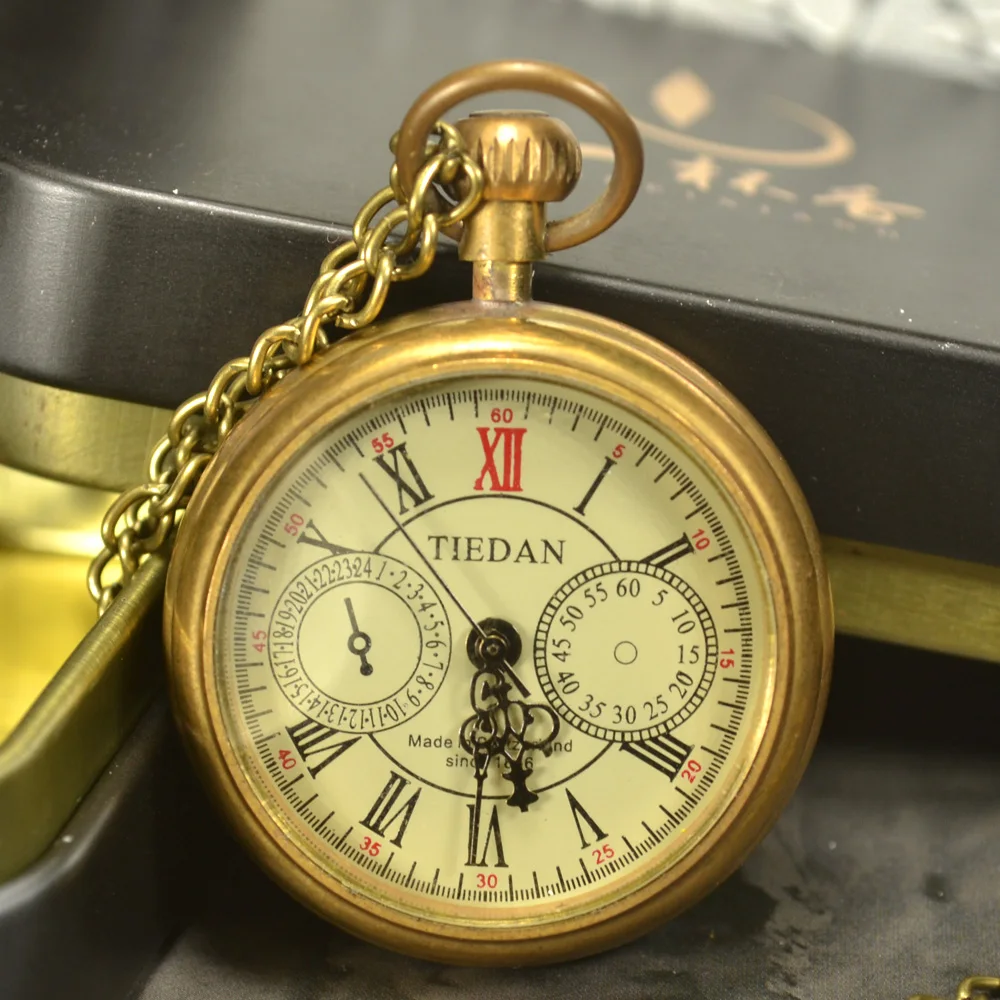 

TIEDAN Steampunk Luxury Fashion Antique Skeleton Mechanical Pocket Watch Men Chain Necklace Business Casual Pocket & Fob Watches
