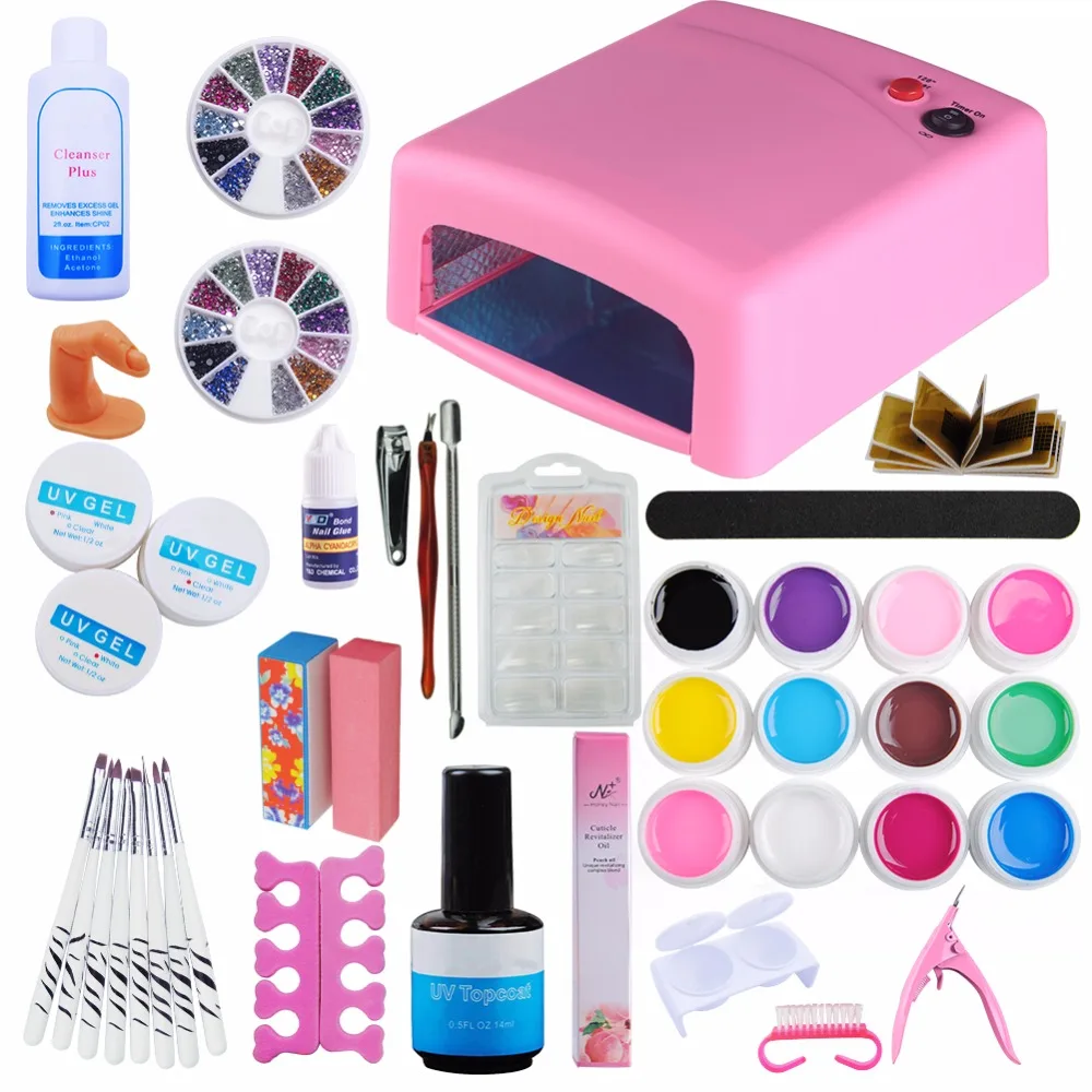 Nail Tools Kit Manicure Set 36W UV Lamp UV Gel Nail Polish Base Gel Top Coat Nail Files Brushes Salon Kits