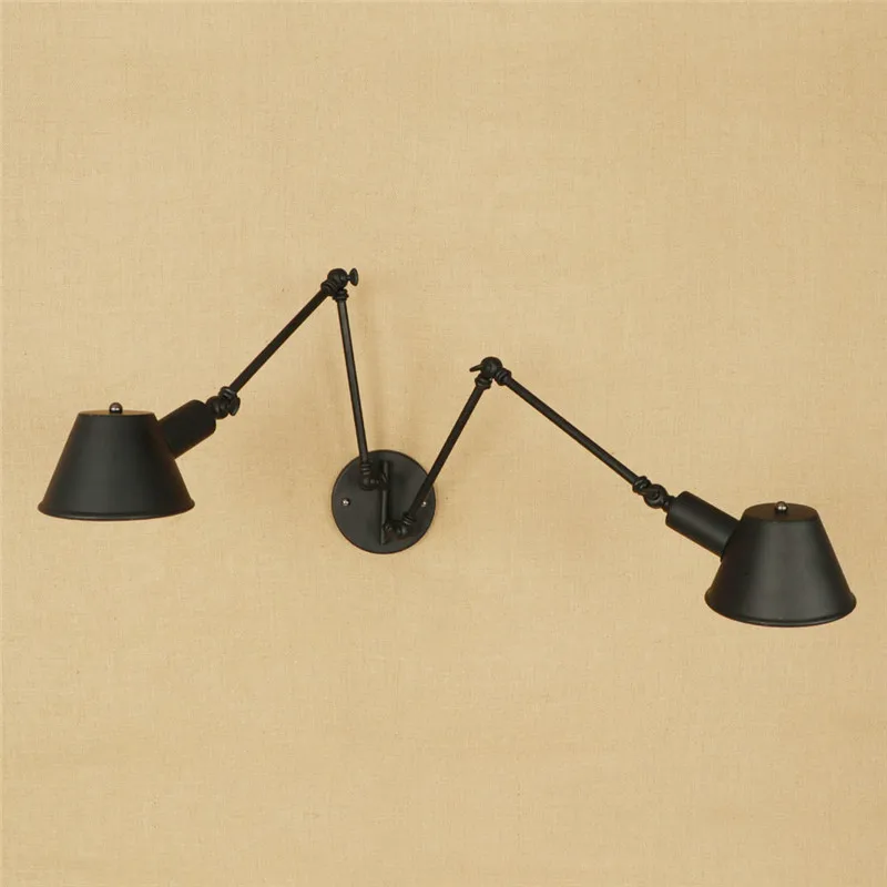 Retro Long Arm Wall Lamp Black Iron LED Wall Light Loft Industrial Vintage Lighting Double Head Antique Lights Wall Sconce