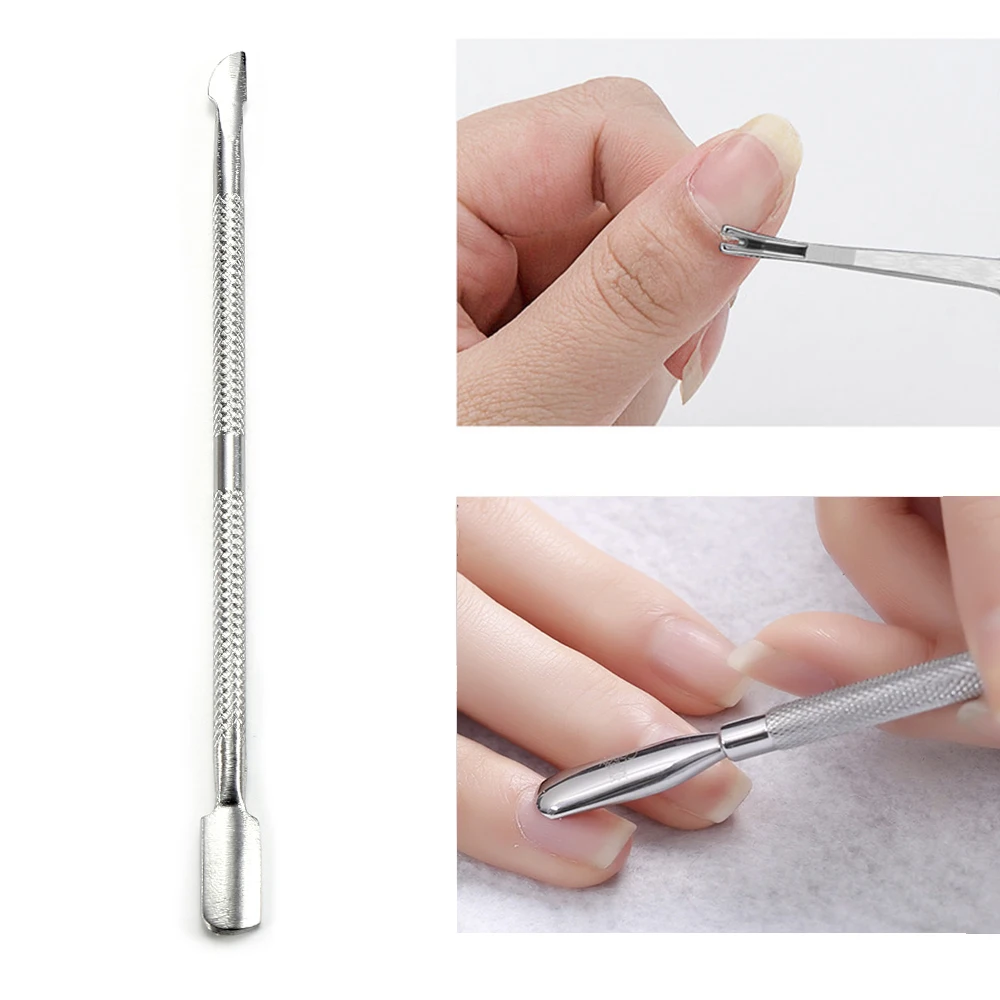 1PCS Double Head Nail Art Tools Stainless Steel Cuticle Pusher Spoon Remover Nail Care Cleaner Manicure Nail Art Pedicure Tool