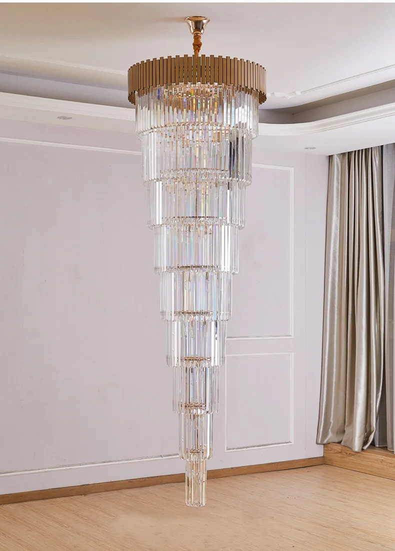 crystal chandelier lamp light luxury living room hotel villa hall duplex spiral staircase long hanging lighting home decoration