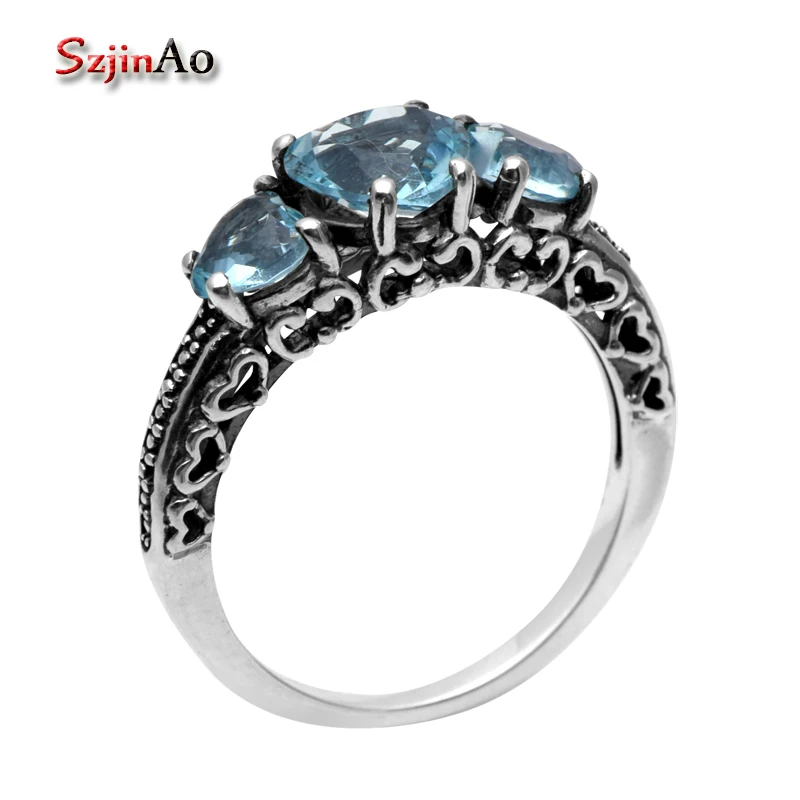 

Szjinao Processing Custom 925 Sterling Silver Jewelry Antique Jewelry Replica Aquamarine Rings for Women Vintage Style
