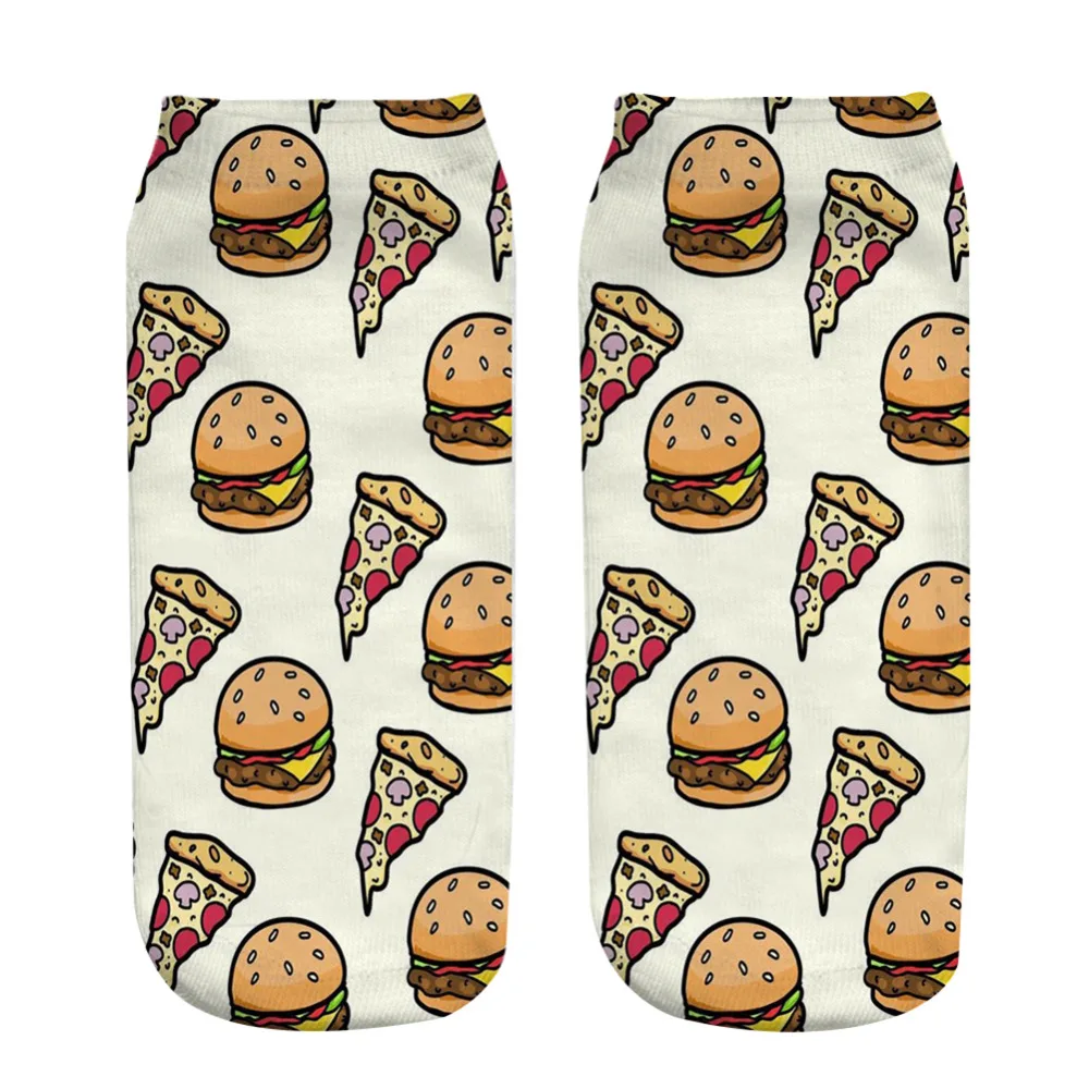1 пара мягких носков хлопковые носки с гамбургером, пиццей креативные разноцветные жаккардовые повседневные носки в полоску и горошек для мужчин 19 см