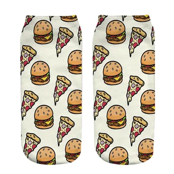 

1 Pair Soft Socks Hamburger pizza Cotton Socks Creative Colorful Striped Dot Pattern Jacquard Art Casual Socks for Men 19cm