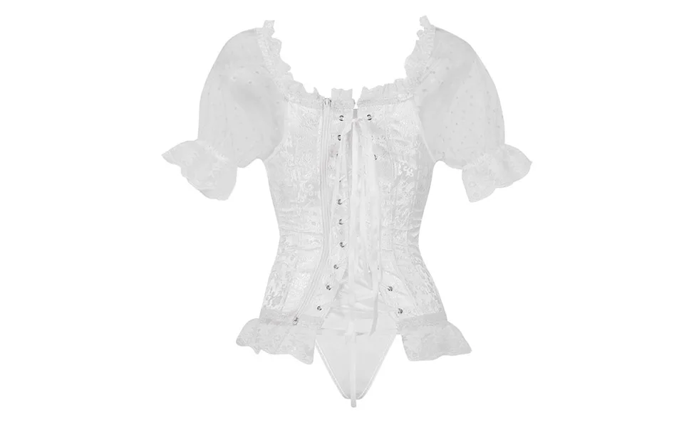 Corset Women Corsets and Bustiers Gothic Lace Up Puff Sleeve Shoulder Straps Brocade Corselet Steampunk Corset Top Black White   (12)