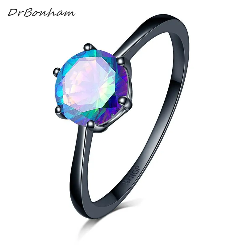 Очаровательное женское кольцо с синим огненным опалом, элегантное фиолетовое кольцо, черное позолоченное ювелирное изделие, винтажные Свадебные Кольца для женщин, DR1745