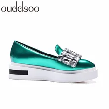 Шикарные высококачественные лоферы из искусственной кожи без шнуровки с украшением в виде кристаллов; женские повседневные однотонные водонепроницаемые Мокасины с квадратным носком; мокасины; большие размеры 10, 42, 43