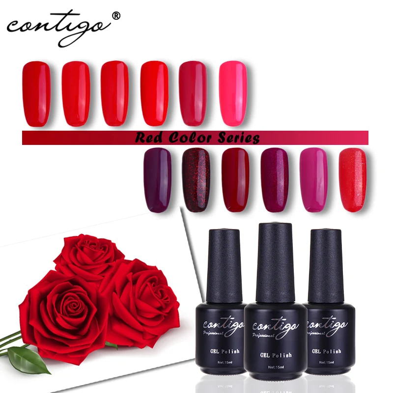 

Contigo Gel Nail 15ml Red Colorful Permanent Gel Nail Polish UV LED Primer High Capacity Nails Art Matte Top Gel Lucky