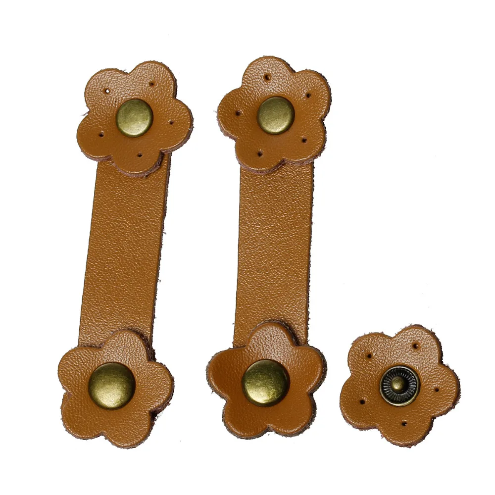 Real Leather Snap Closure for Purse Handles Flower Brown 8cm x2.4cm(3 1